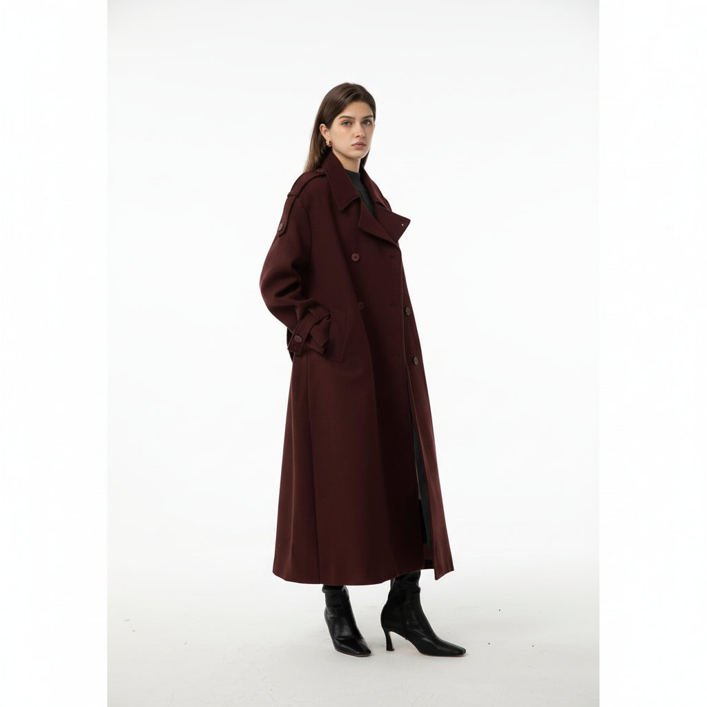 Women's Winter Coat Long Coat Belted Lapel Collar