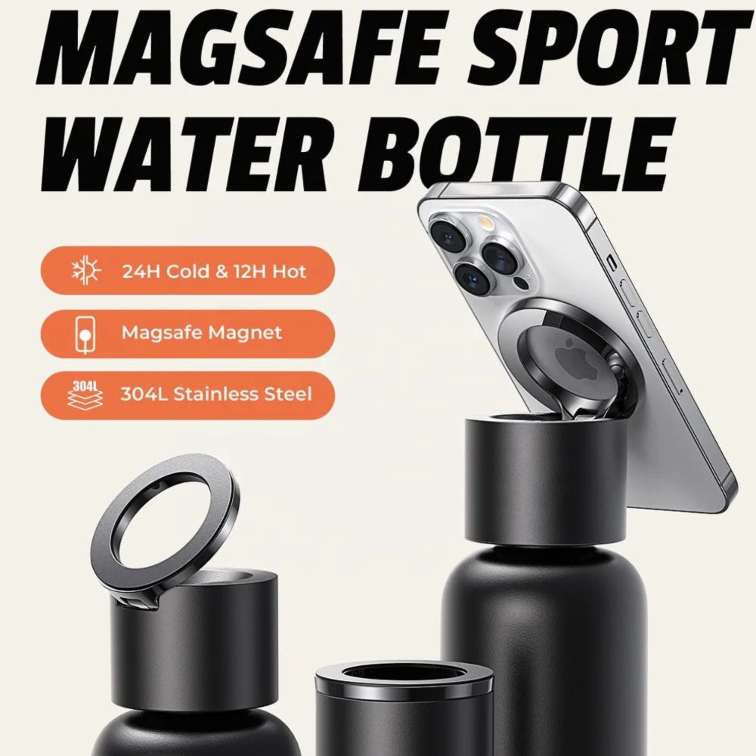 Botella de bebida magnética con soporte para teléfono - Innovadora y práctica