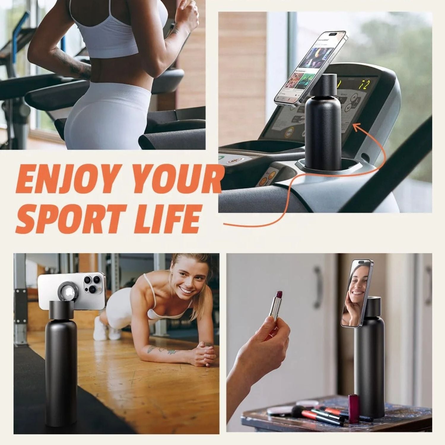 Botella de bebida magnética con soporte para teléfono - Innovadora y práctica
