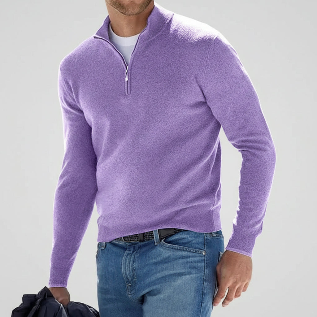 Maglione Uomo Mezza Zip Casual Manica Lunga