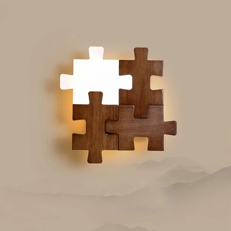 PuzzleGlow - Lampada da parete puzzle in legno LED – Lampada creativa per cameretta e soggiorno