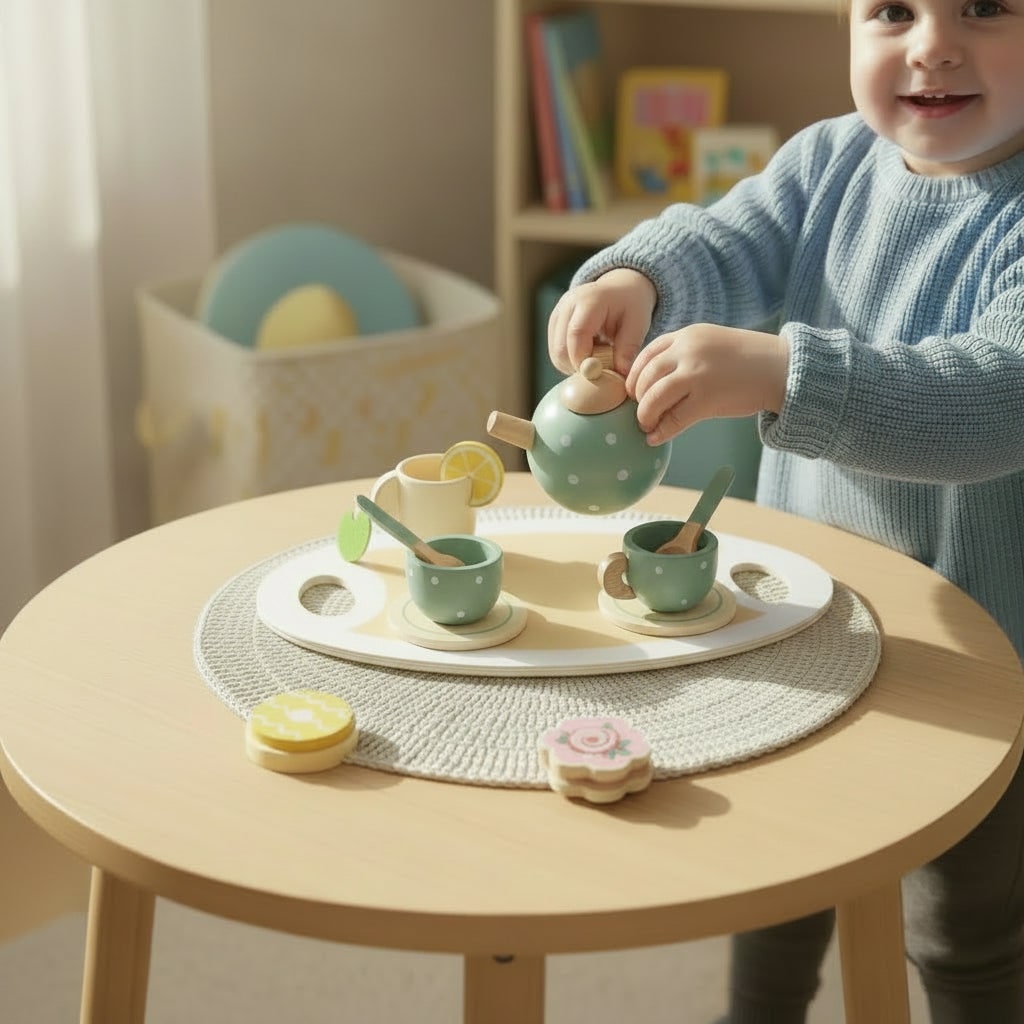Set Tè Legno Cucina Giocattolo Gioco Ruolo - Image 2