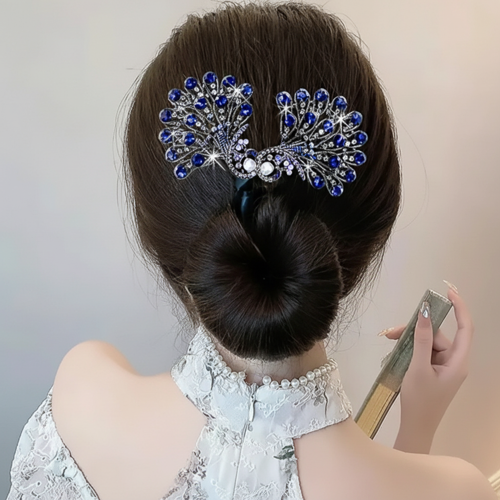 Fermaglio Capelli Vintage Pavone Strass Accessorio Elegante Capelli Raccolti