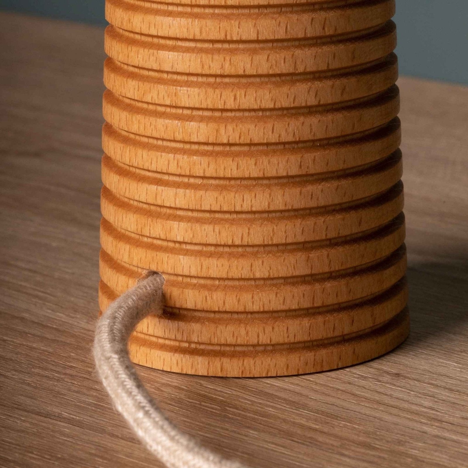 NordicGlow - Wooden Table Lamp with Pleated Base and Fabric Shade