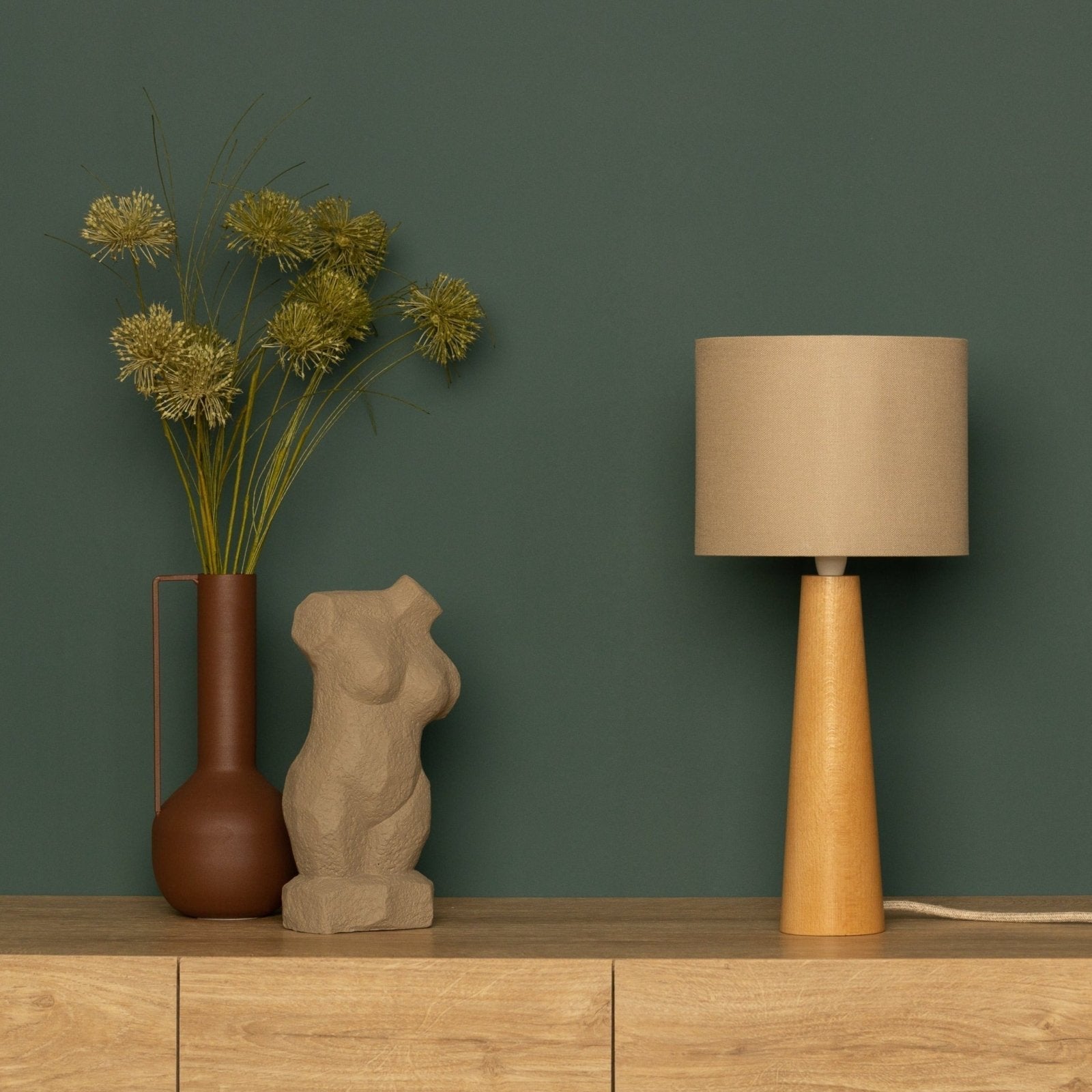 NordicGlow - Minimalist Wooden Table Lamp with Fabric Shade for Living & Bedroom