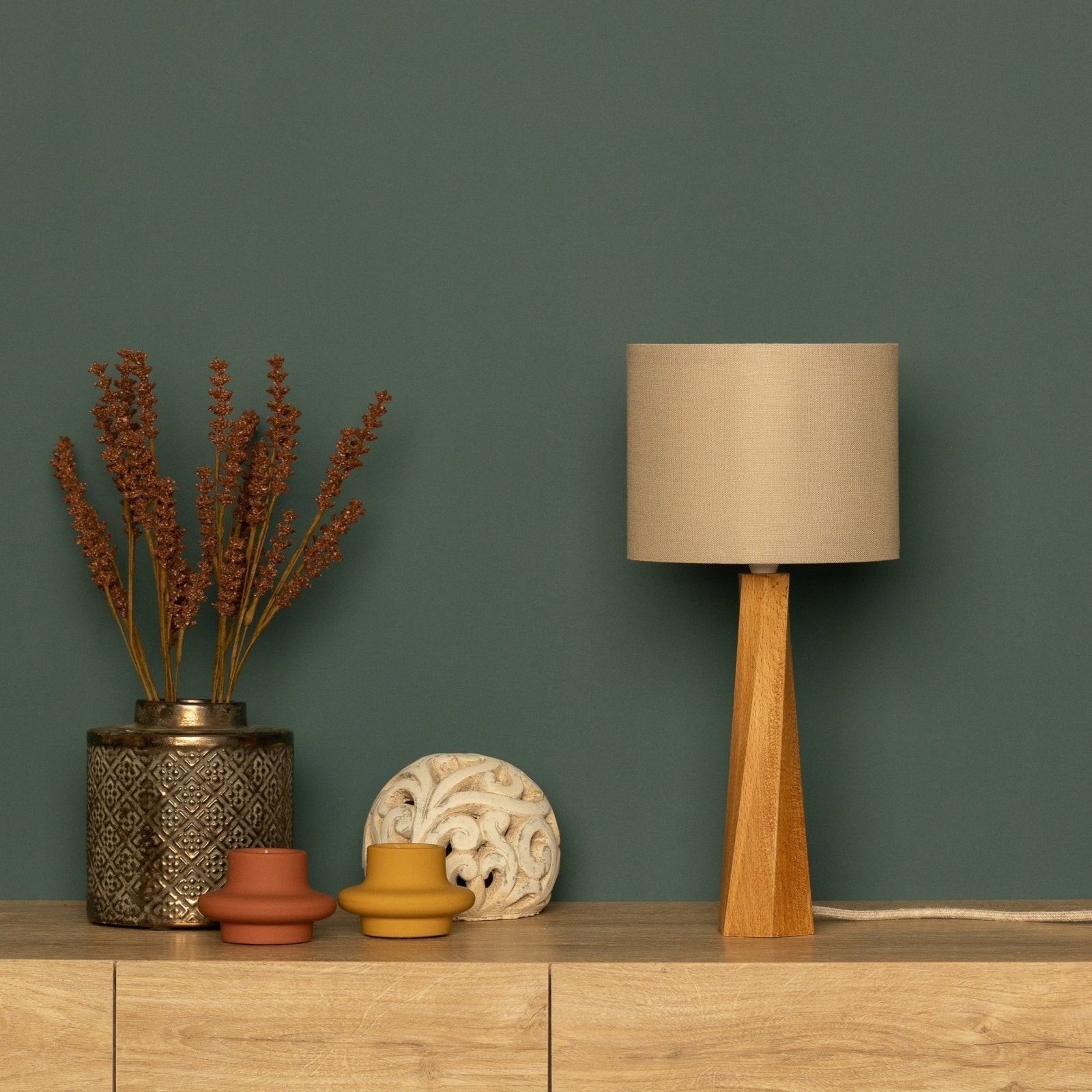 LumiWood - Modern Wooden Table Lamp with Fabric Lampshade | Scandinavian Design