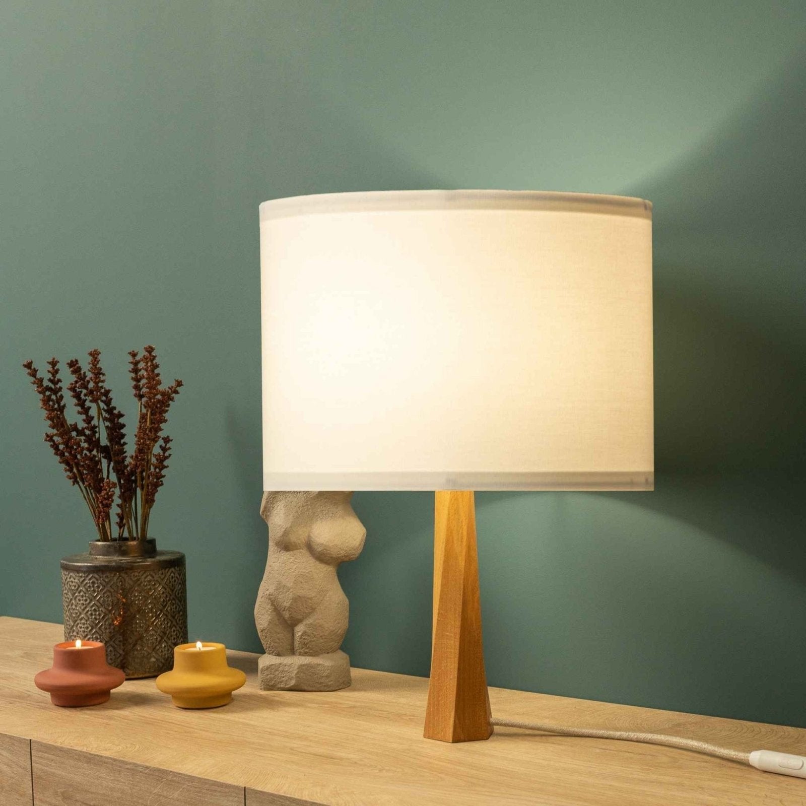 LumiWood - Modern Wooden Table Lamp with Fabric Lampshade | Scandinavian Design