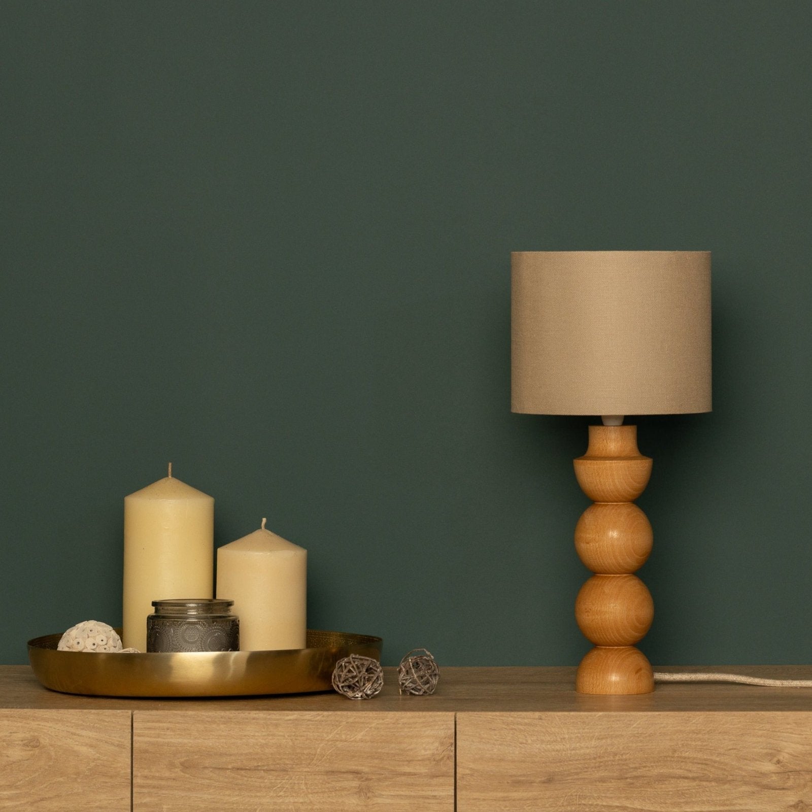 LumiWood – Wooden Table Lamp with Fabric Shade, Scandinavian Nightstand Lamp