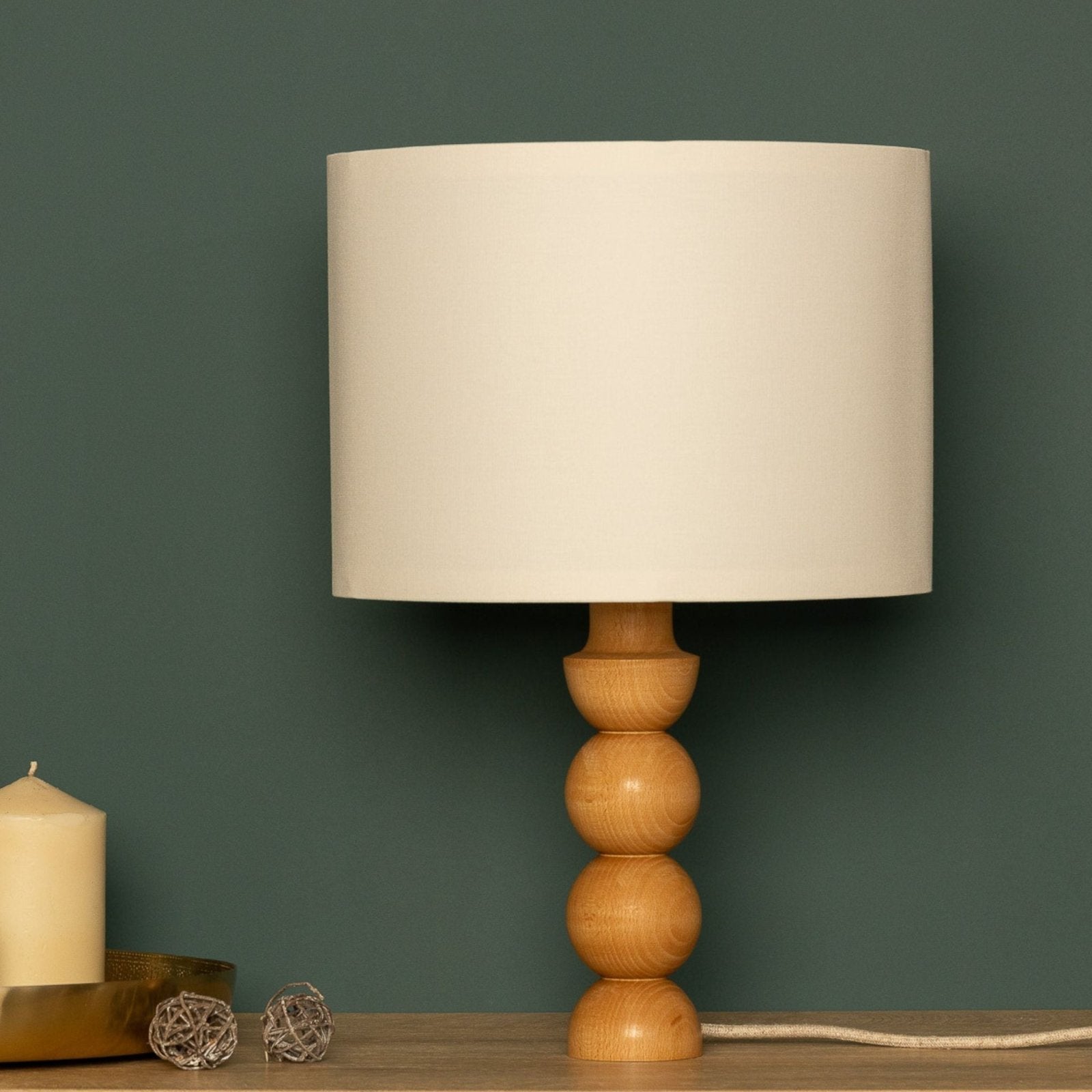 LumiWood – Lámpara de Mesa de Madera con Pantalla de Tela, Lámpara de Noche Escandinava
