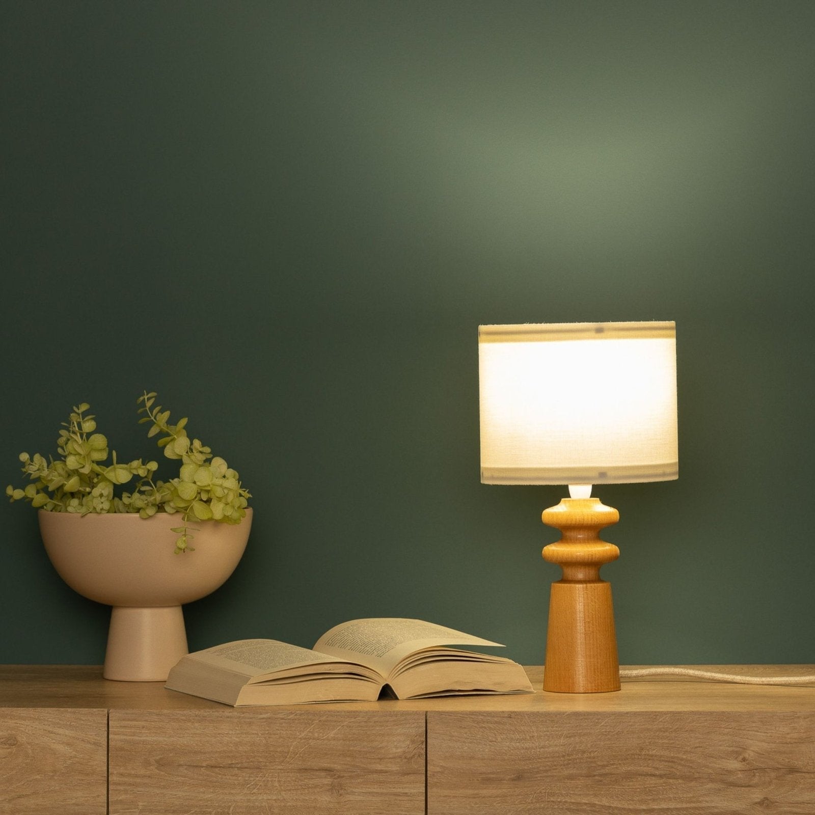 NordicGlow - Scandinavian Wooden Table Lamp – Minimalist Night Lamp with Fabric Shade