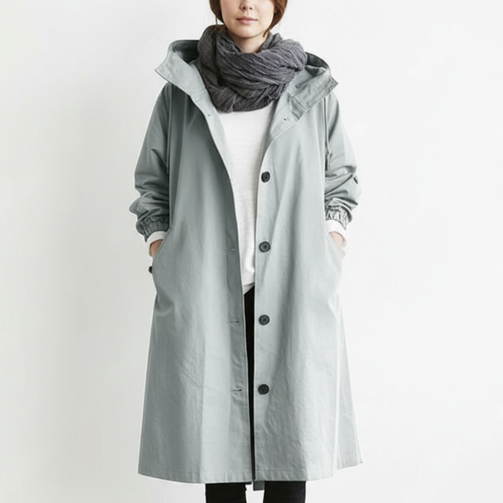 Trench Coat Impermeabile Cappuccio E Tasche - Image 4