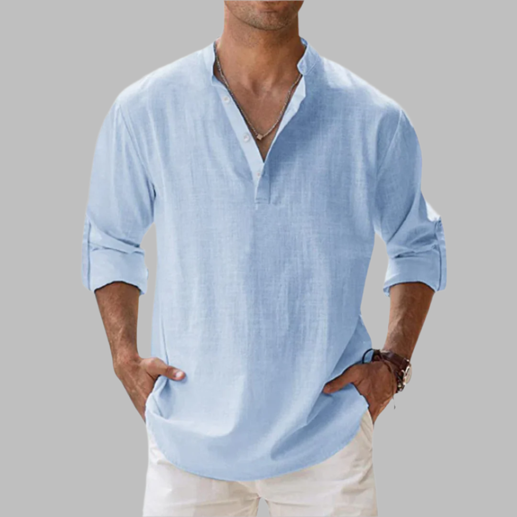 Uomo Camicia estiva collo serafino maniche lunghe | Camicia casual - Image 1