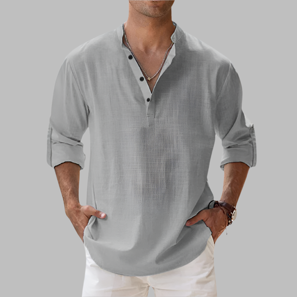 Uomo Camicia estiva collo serafino maniche lunghe | Camicia casual - Image 3