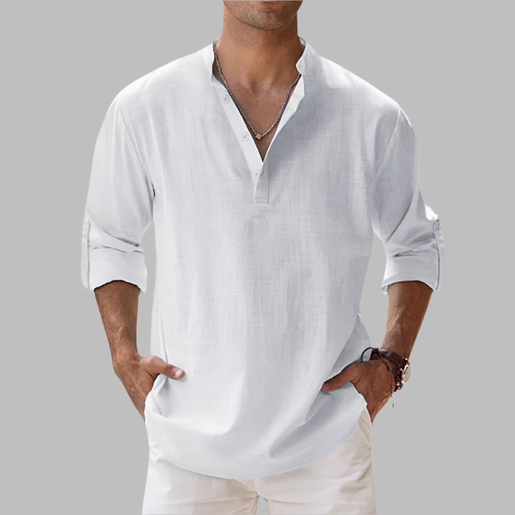 Uomo Camicia estiva collo serafino maniche lunghe | Camicia casual - Image 4