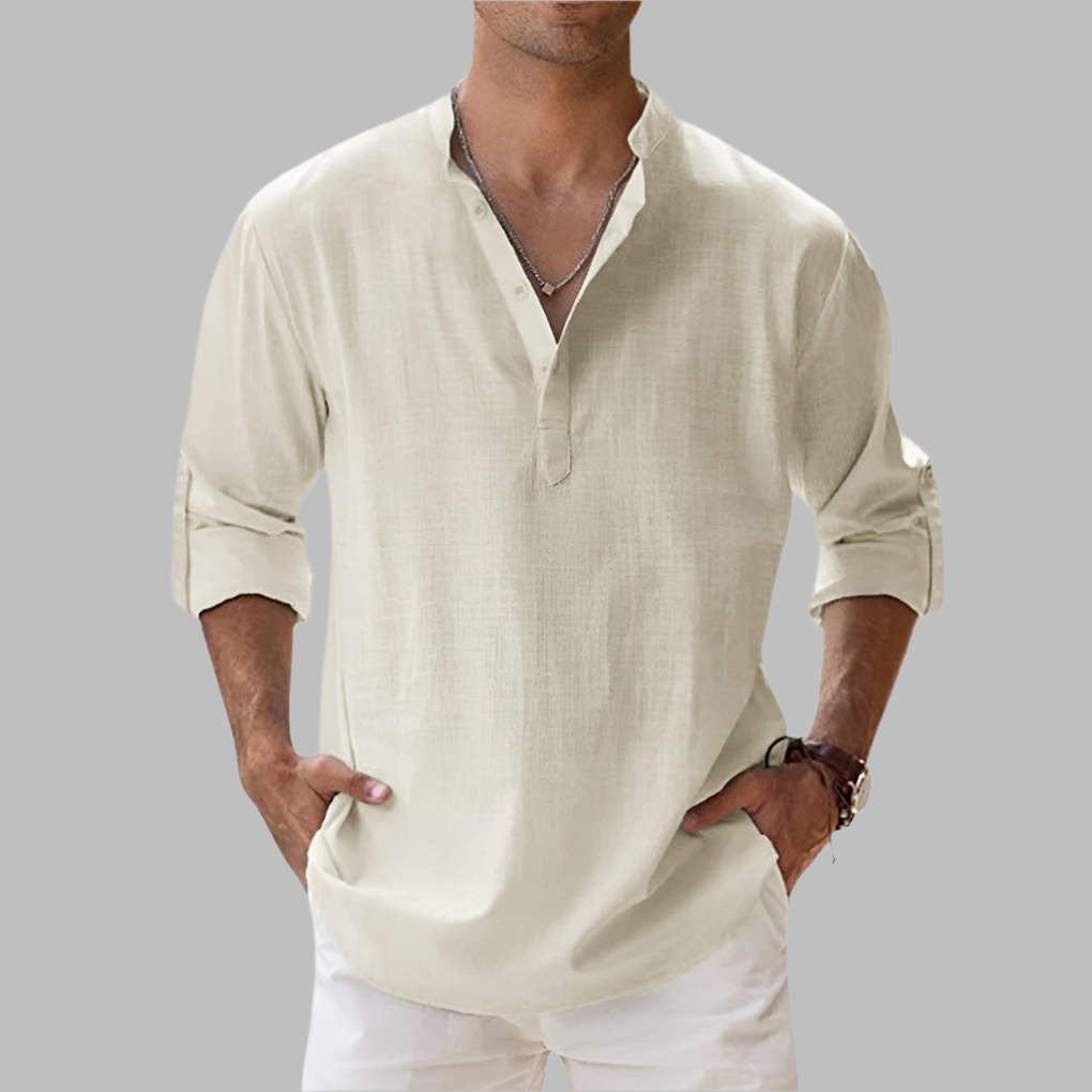 Uomo Camicia estiva collo serafino maniche lunghe | Camicia casual - Image 5