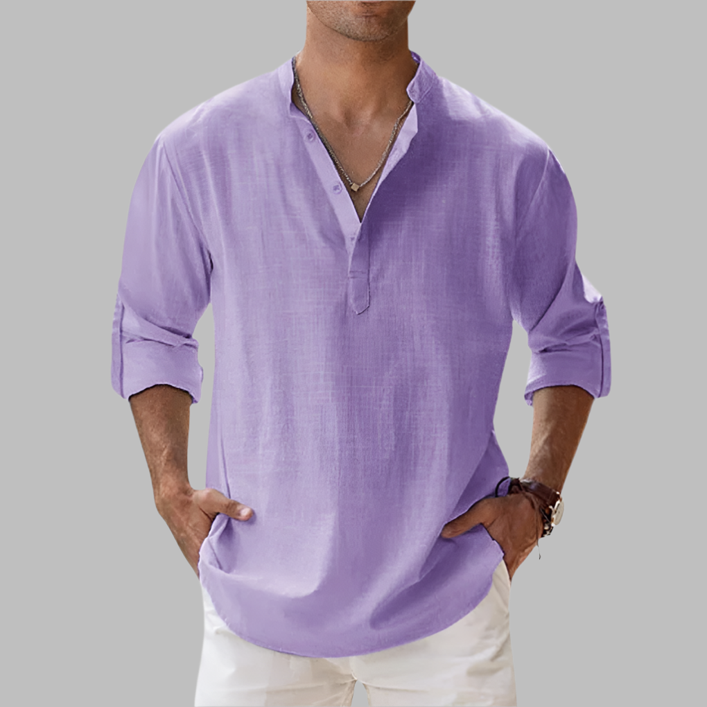 Uomo Camicia estiva collo serafino maniche lunghe | Camicia casual - Image 6