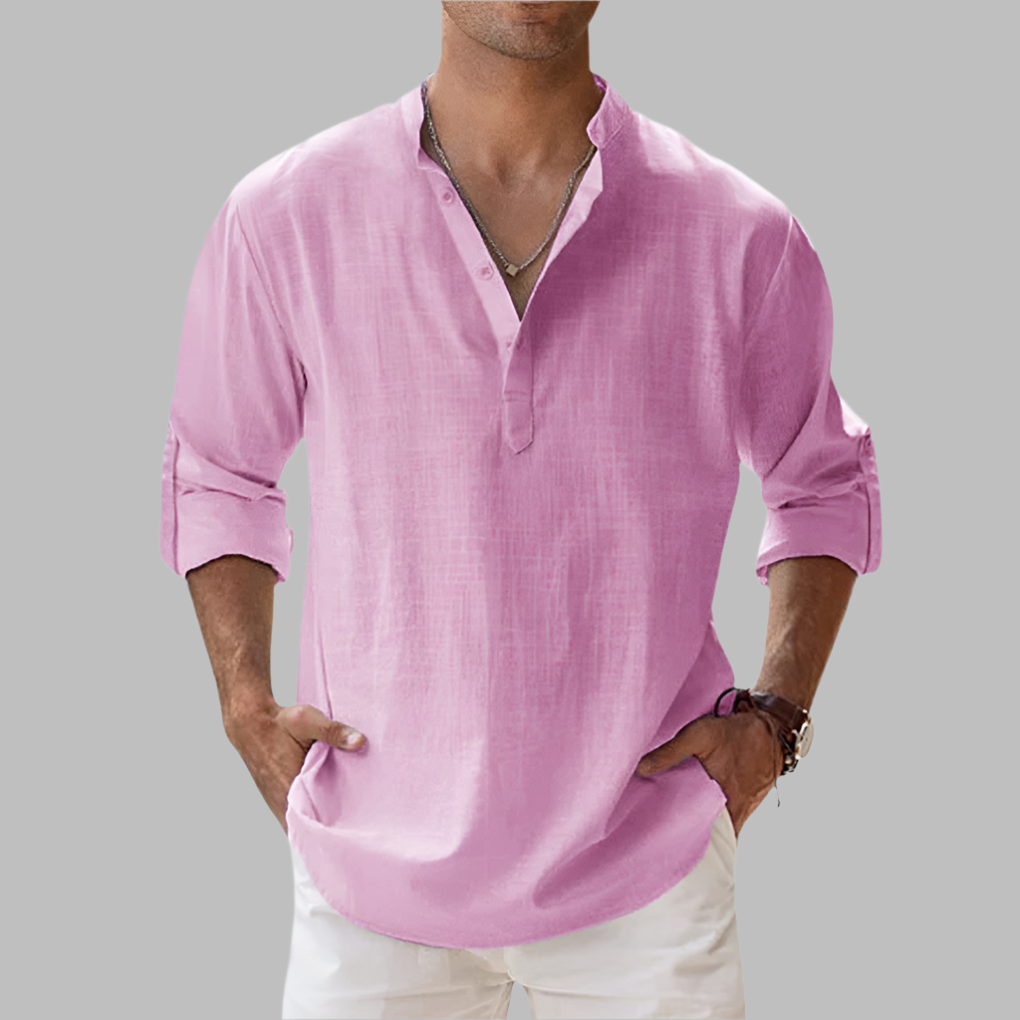 Uomo Camicia estiva collo serafino maniche lunghe | Camicia casual - Image 7