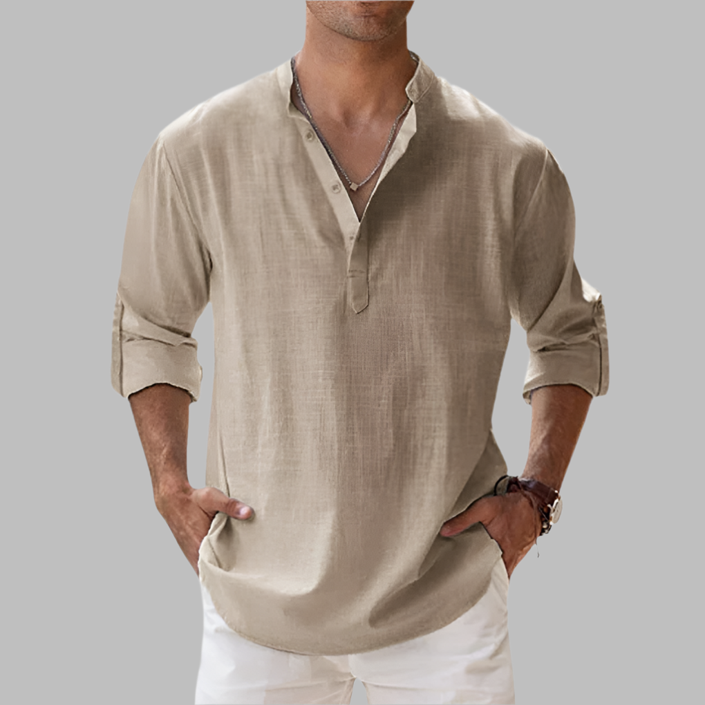 Uomo Camicia estiva collo serafino maniche lunghe | Camicia casual - Image 9