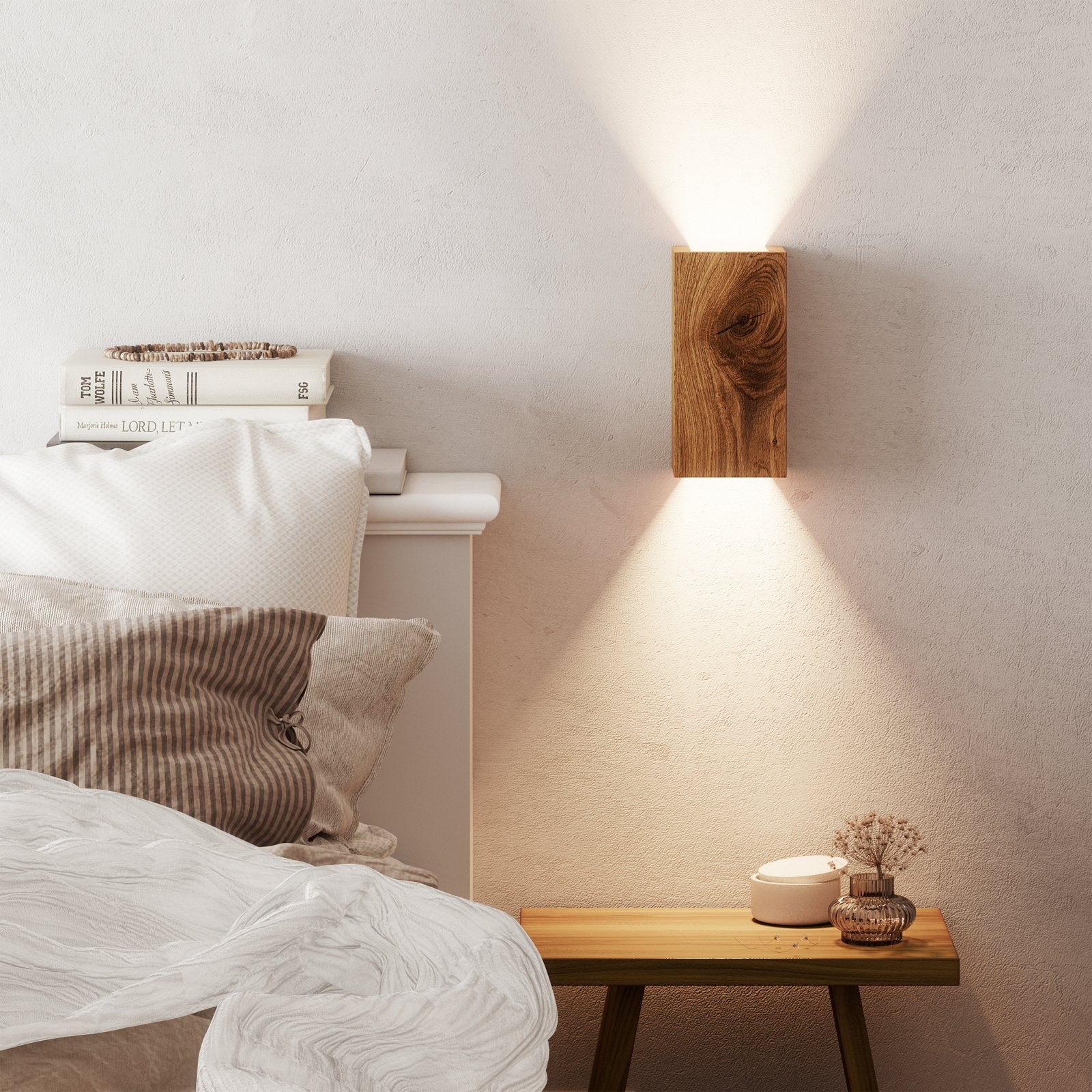 NordicGlow – Rustic Wooden Wall Lamp with LED Lighting for Living Room and Bedroom
