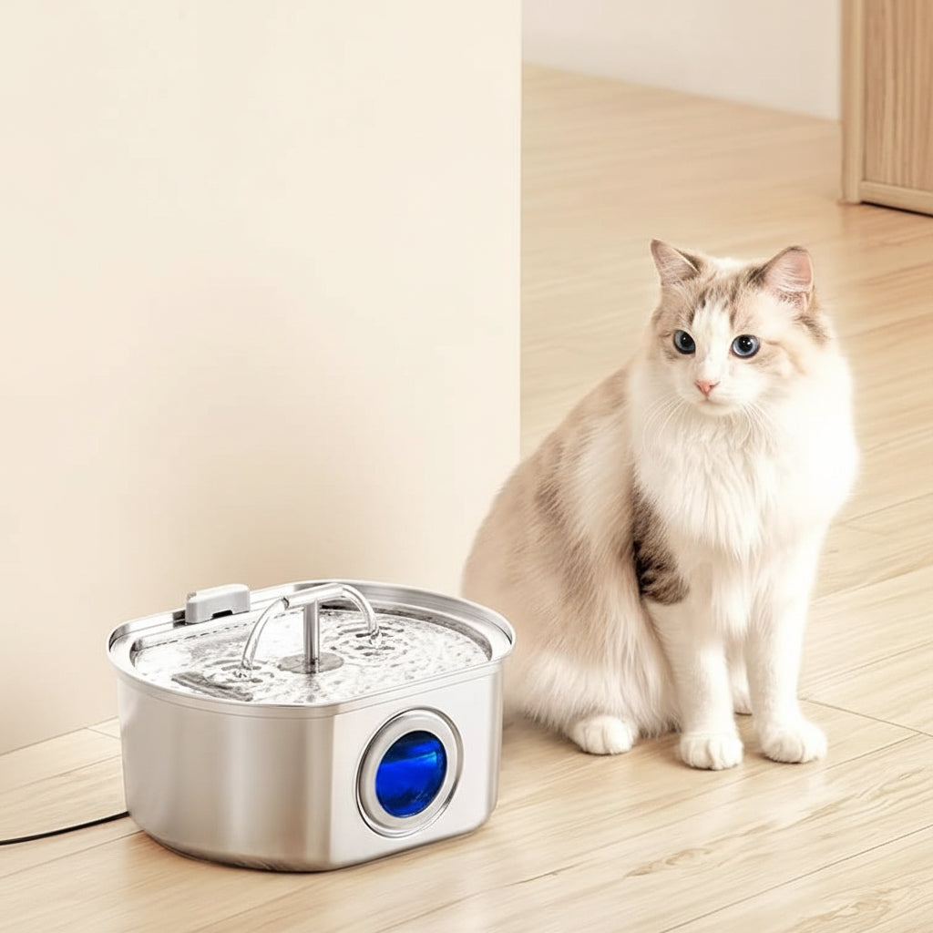 Cat Drinking Fountain Stainless Steel Water Filter Whisper Quiet Pump