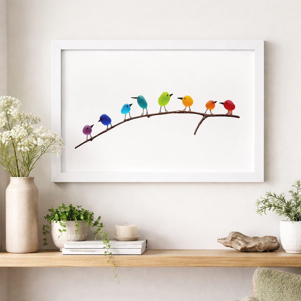 Decoração de Parede Vidro do Mar Pássaros Feito à Mão Estilo Costeiro Interior