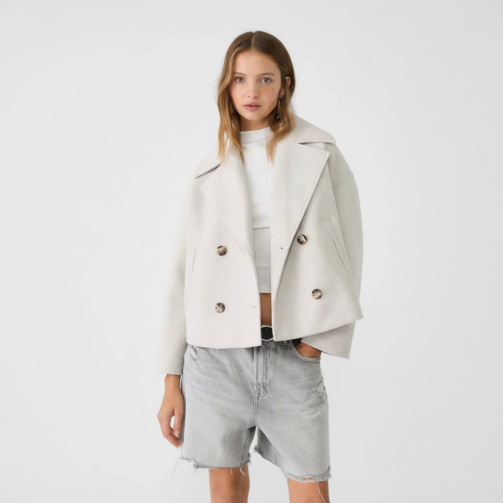 Blazer Women Short Double Breasted Oversized Jacket Lapel
