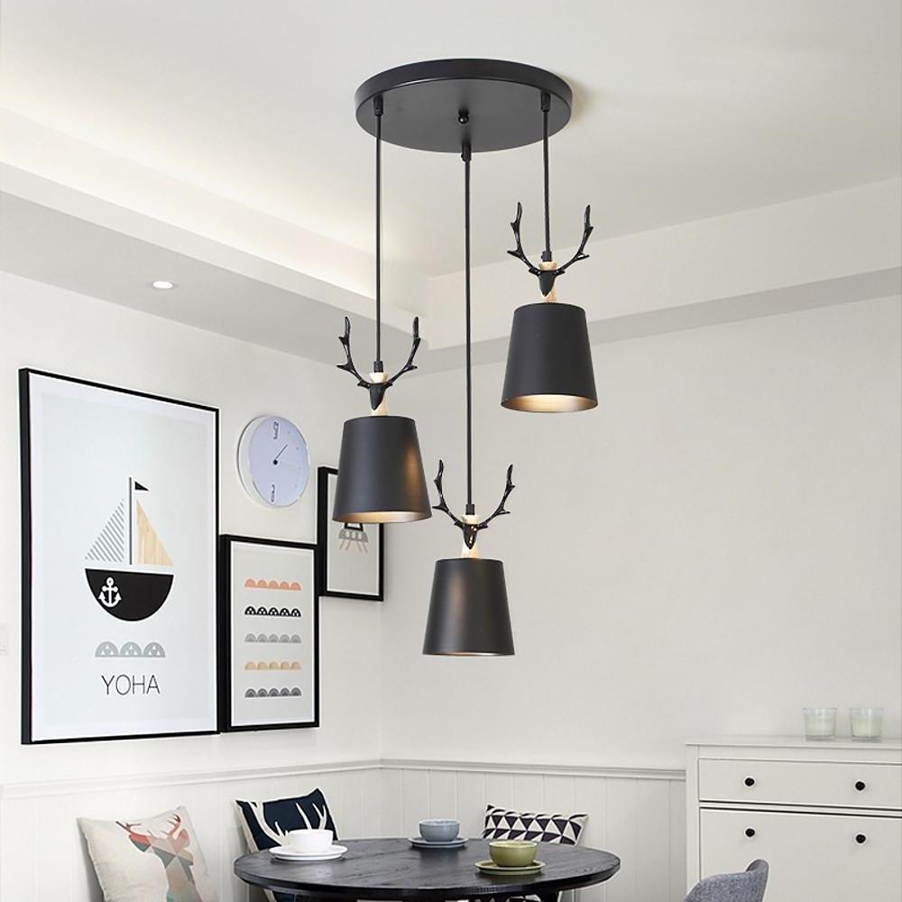 Lámpara colgante clásica LED de diseño de asta con 3 luces